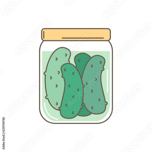 cute pickle jar with cucumbers vector illustration isolated on white background