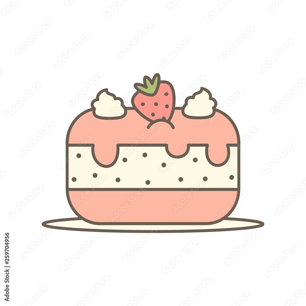 cute cartoon vector strawberry cake isolated on white background Stock  Vector | Adobe Stock