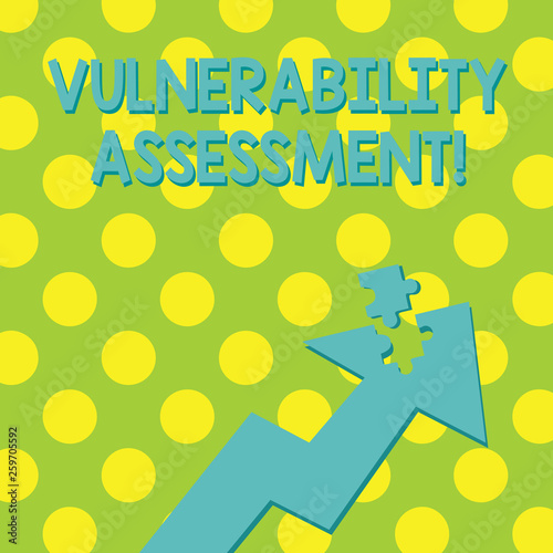 Text sign showing Vulnerability Assessment. Business photo showcasing defining identifying prioritizing vulnerabilities Colorful Arrow Pointing Upward with Detached Part Like Jigsaw Puzzle Piece