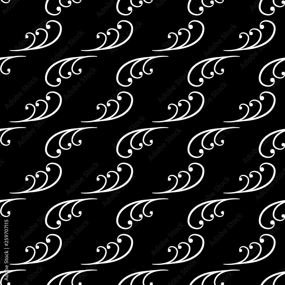 Abstract twig seamless pattern. Fashion graphic on black background design. Modern stylish abstract texture. Monochrome template for prints, textiles, wrapping, wallpaper, etc. Vector illustration.