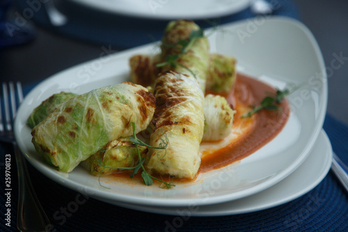 Cabbage rolls stuffed with shrimps