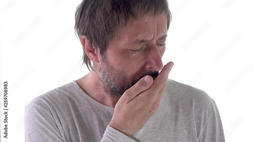 Adult man is coughing, isolated on white background Adult man is coughing, isolated on white background