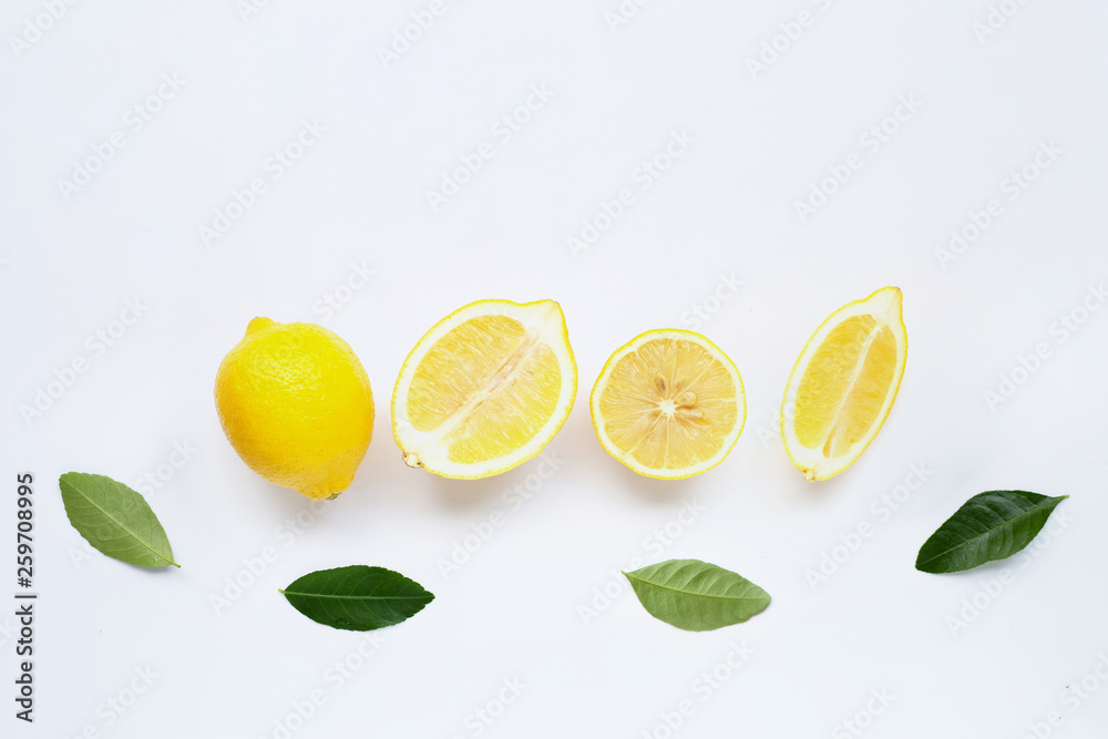 Fresh lemon on a white background.