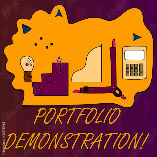 Handwriting text writing Portfolio Demonstration. Conceptual photo range of investments held by demonstrating or organization Set of Professional Goal Icons for Planning, Advancement and Recognition photo