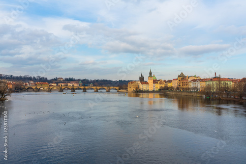 Prague, Czech republic. Charles Bridge (Karluv most) is a stone Gothic bridge that connects the Old Town and Lesser Town (Mala Strana).