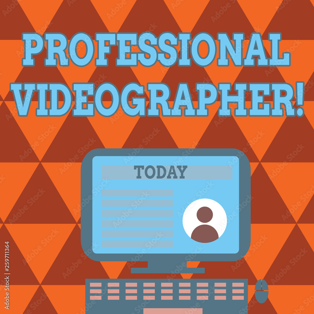 Conceptual hand writing showing Professional Videographer. Concept meaning demonstrating who makes video films as paid job Computer Mounted on Stand with Online Profile Data on Screen Conceptual hand writing showing Professional Videographer. Concept meaning demonstrating who makes video films as paid job Computer Mounted on Stand with Online Profile Data on Screen