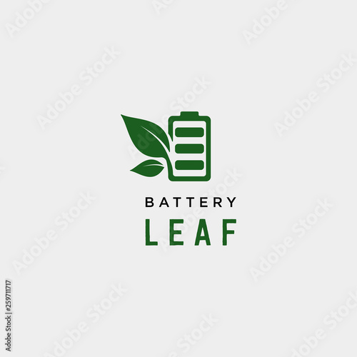 battery leaf eco nature energy renewable simple logo template vector illustration