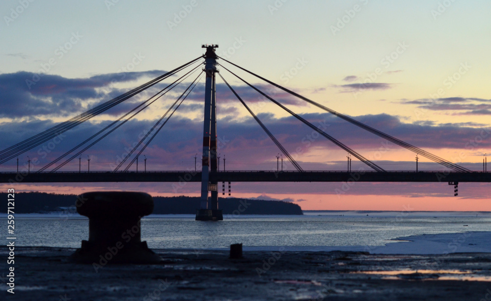 Obraz premium cable bridge at sunset