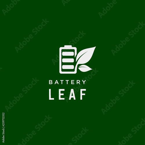 battery leaf eco nature energy renewable simple logo template vector illustration