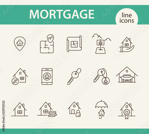 Mortgage line icon set