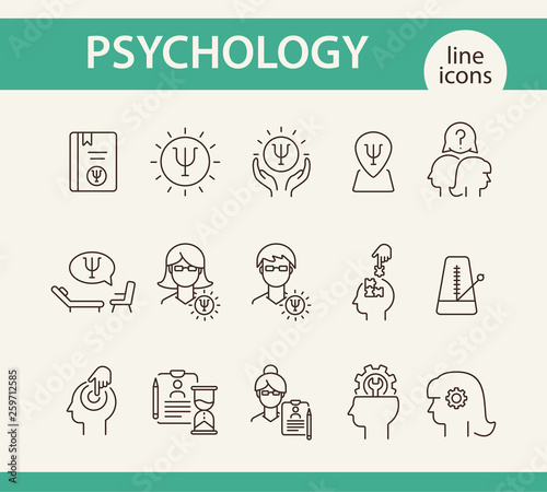 Psychology line icon set