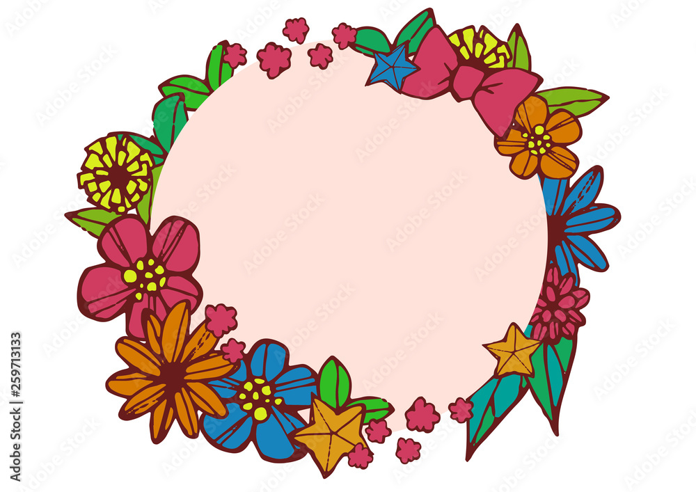 Naklejka premium ポップな花柄のフレーム 手書きの素材