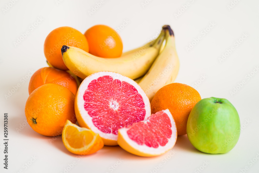 Fresh orange juice with fruits, isolated on white Fresh orange juice with fruits, isolated on white