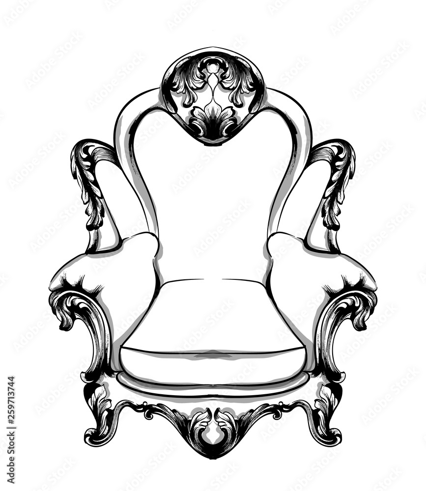 Classic armchair Vector. Royal style decotations. Victorian ornaments  engraved. Imperial furniture decor illustration line arts Stock Vector |  Adobe Stock