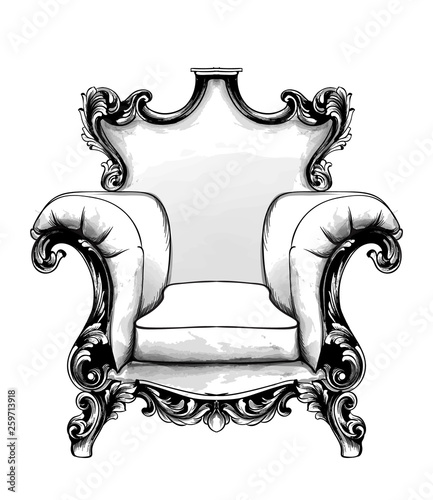 Classic armchair Vector. Royal style decotations. Victorian ornaments engraved. Imperial furniture decor illustration line arts photo