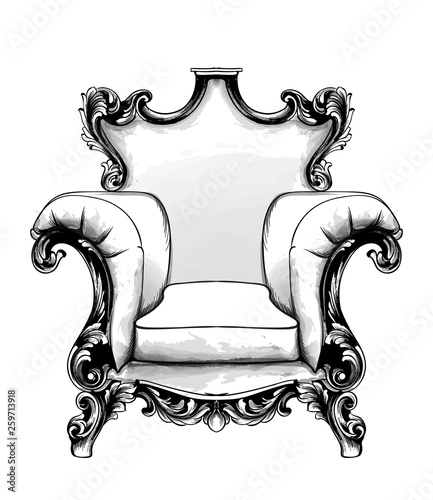 Classic armchair Vector. Royal style decotations. Victorian ornaments engraved. Imperial furniture decor illustration line arts