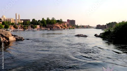 Sailing on the Nile river at sunset in Aswan, Egypt photo