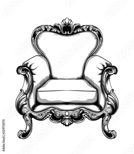 Classic armchair Vector. Royal style decotations. Victorian ornaments engrave...