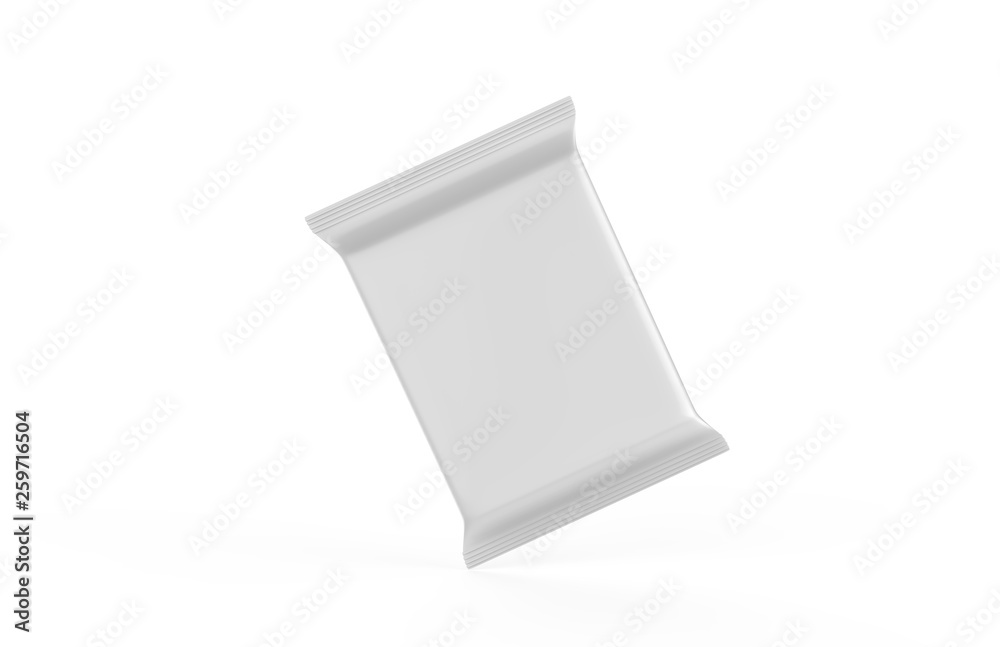 Blank White Foil Food Snack Sachet Bag Packaging For Chips, Coffee, Salt, Sugar, Pepper, Spices, Sachet, Sweets and Cookies. Mock Up Template On Isolated White Background, 3D Illustration Blank White Foil Food Snack Sachet Bag Packaging For Chips, Coffee, Salt, Sugar, Pepper, Spices, Sachet, Sweets and Cookies. Mock Up Template On Isolated White Background, 3D Illustration