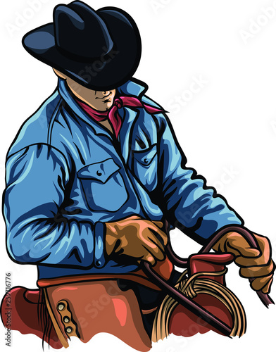 Cowboy riding horse vector illustration. Cartoon man on saddle.