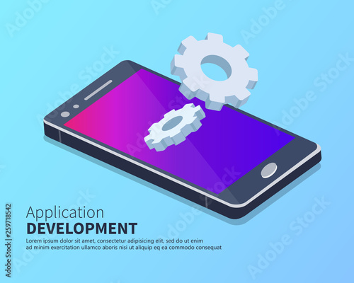 Wallpaper Mural Mobile application and mobile app development isometric concept. Flat vector illustration. Torontodigital.ca