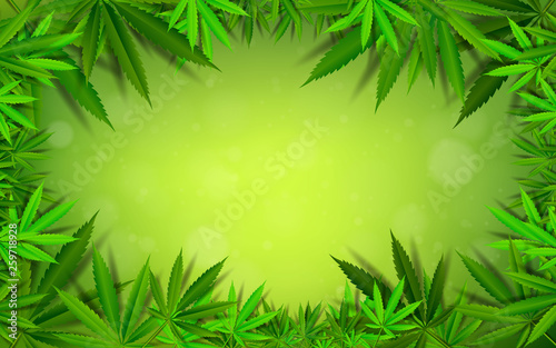 Marijuana concept in a 3D and legislation as medical and recreational weed usage on green background symbols illustration