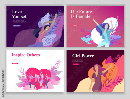 Web page design template for beauty, dreams motivation, International Womens Day, feminism concept, girls power and woman rights, vector illustration for website and mobile website development