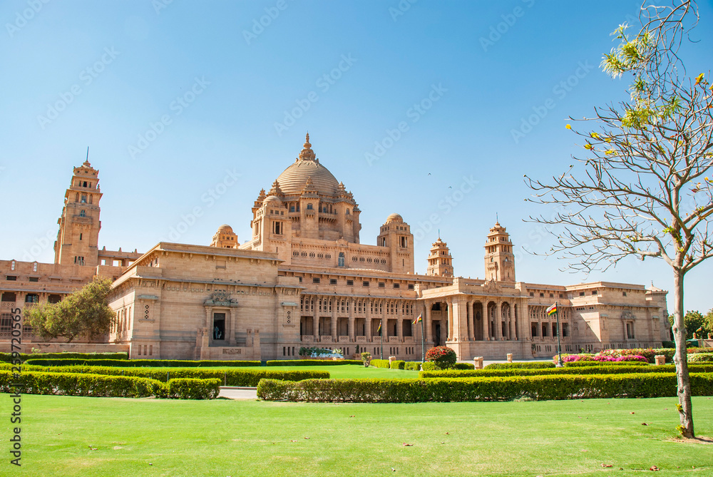 Outside view of Umaid Bhawan Palace of Jodhpur in India