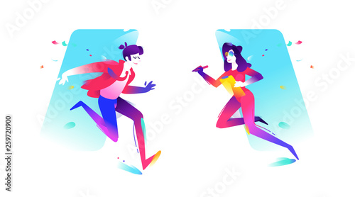Illustration of a guy and a girl. Cute characters in a comic  cartoon style. Managers. The illustration is isolated on a white background. Mascots for banner  poster and print.