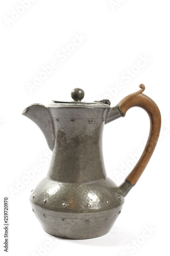 Vintage Metal Ornate Tea Pot on White Background