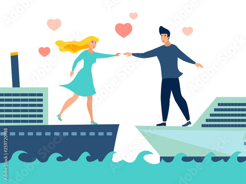 Couple in love on different ships vector