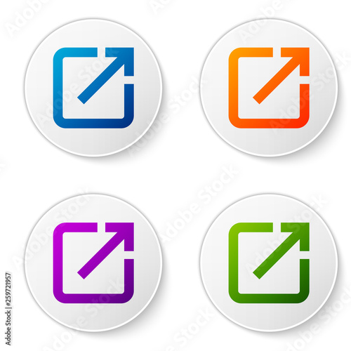 Color Open in new window icon isolated on white background. Open another tab button sign. Browser frame symbol. External link sign. Set color icon in circle buttons. Vector Illustration