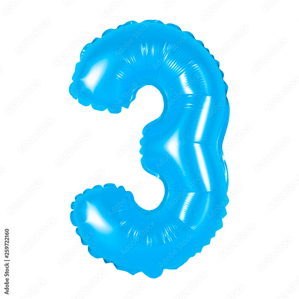 number 3 (three) from balloons (blue) number 3 (three) from balloons (blue)