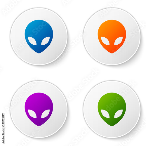Color Alien icon isolated on white background. Extraterrestrial alien face or head symbol. Set color icon in circle buttons. Vector Illustration