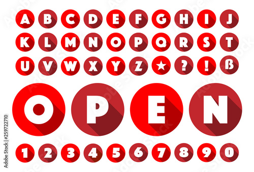 Lettres de l'alphabet et chiffres dans cercles rouge