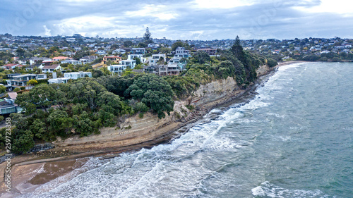 aerial shot of Mairangi Bay, Auckland, New Zealand photo