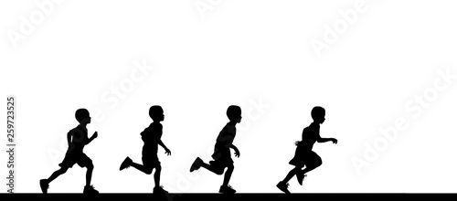 Silhouette child running on white background