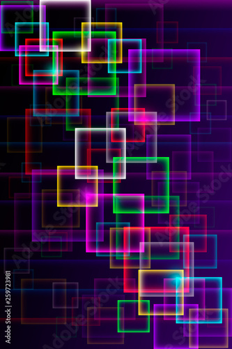 Abstract background with multicolor bright neon cquares
