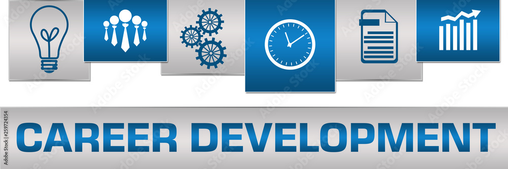 Career Development Business Symbols Blue Grey On Top Horizontal 