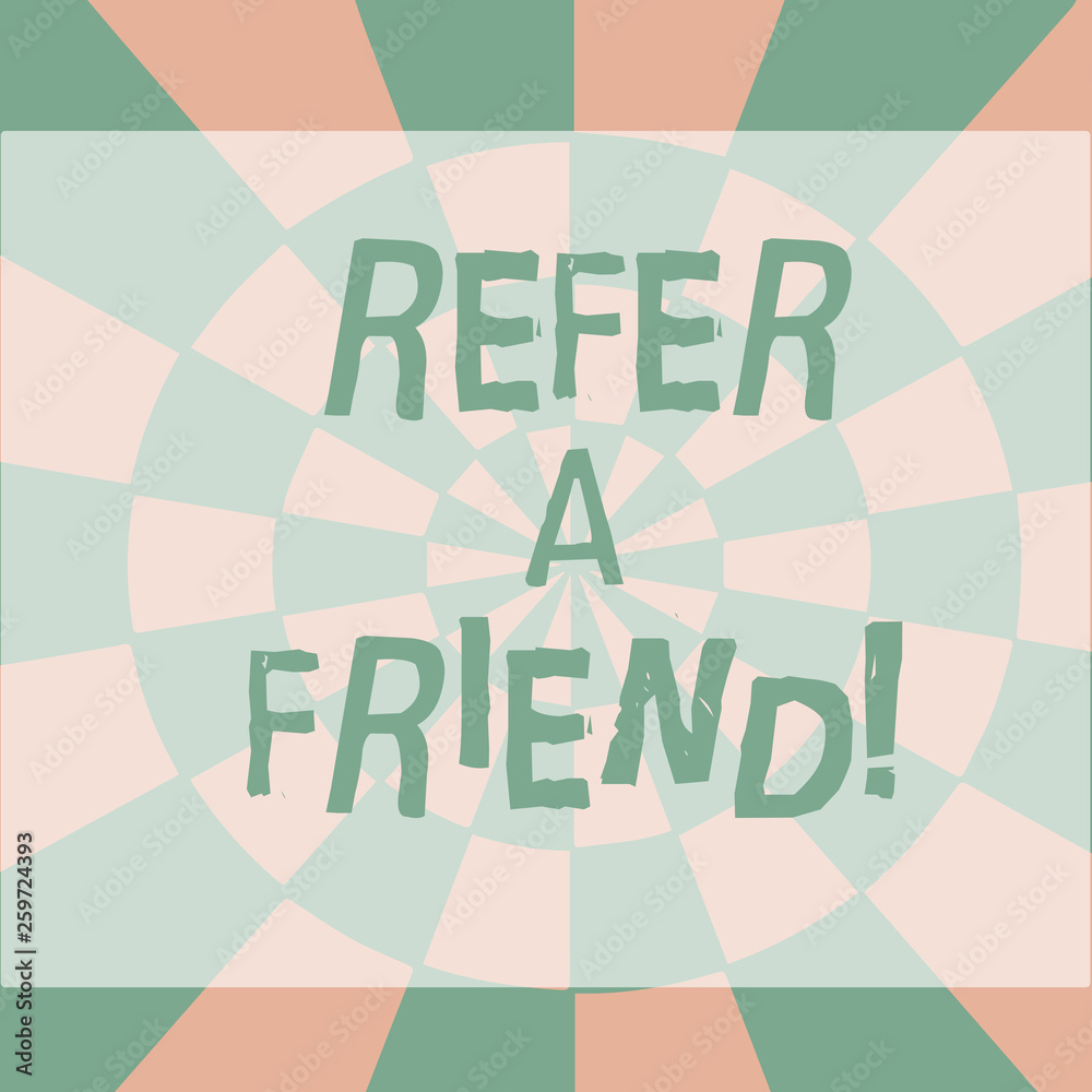 Text sign showing Refer A Friend. Business photo showcasing direct someone to another or send him something like gift Seamless Circles in Yellow on Violet Surface Flat Style Geometrical Pattern