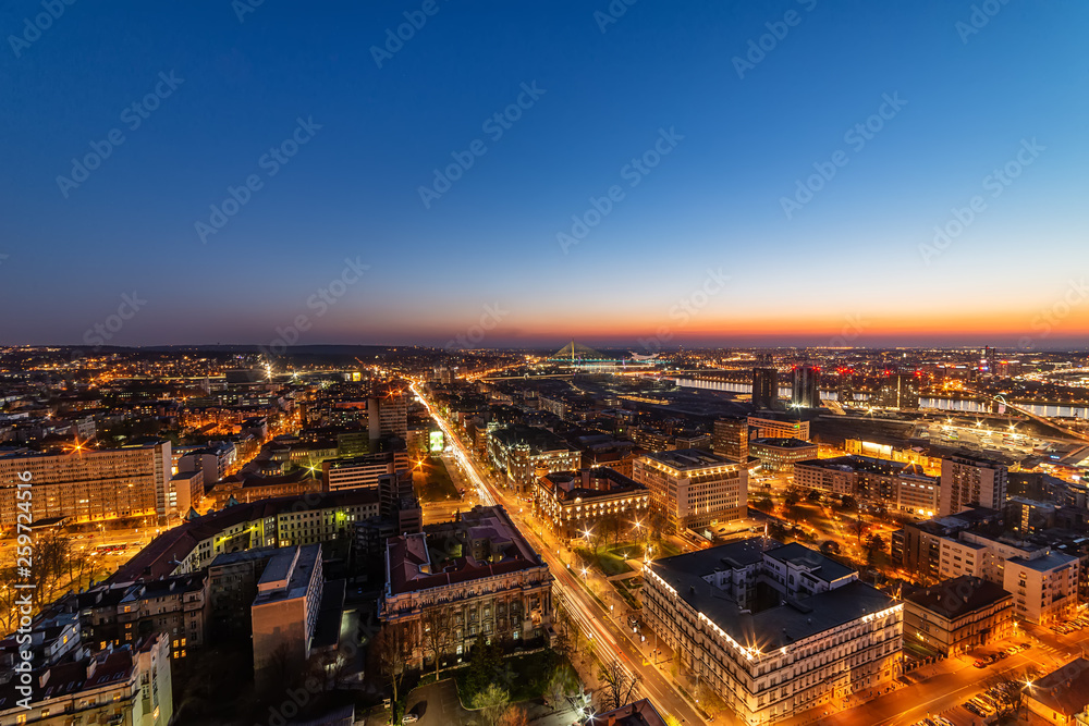 Belgrade, Serbia March 31, 2019: Panorama of Belgrade at night. 