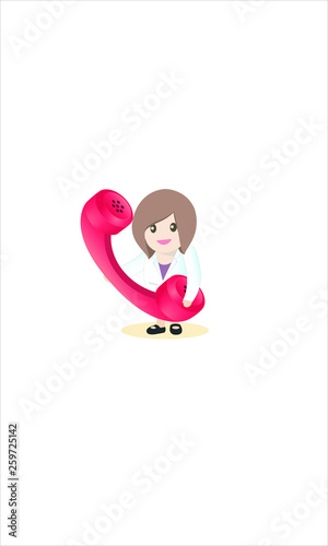 Contact icon for website and application mobile, scientist woman is answering the telephone