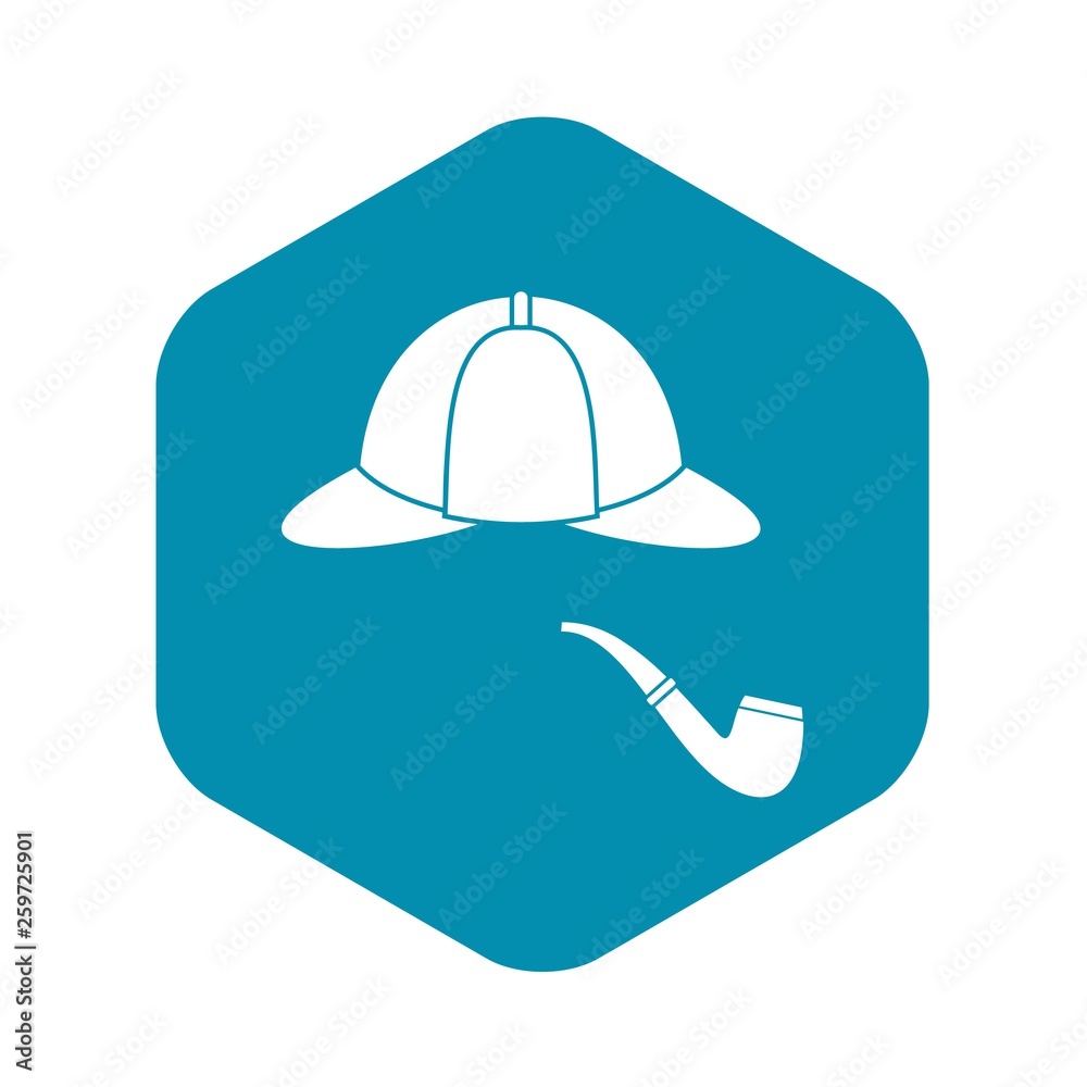 Hat and pipe icon in simple style isolated on white background. Headgear symbol Hat and pipe icon in simple style isolated on white background. Headgear symbol