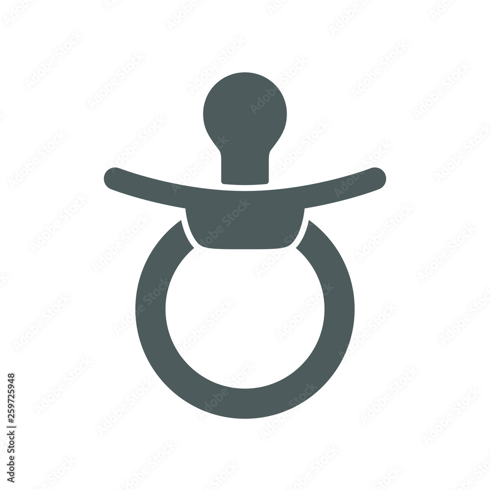 Baby pacifier icon. Sign soother or teether simple image. Isolated symbol on white background. Graphics logo. Vector illustration Baby pacifier icon. Sign soother or teether simple image. Isolated symbol on white background. Graphics logo. Vector illustration