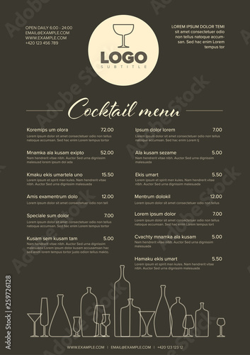 Modern minimalistic cocktail menu template