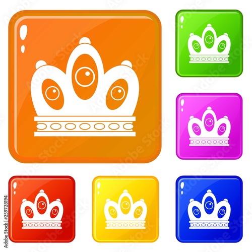 Queen crown icons set collection vector 6 color isolated on white background