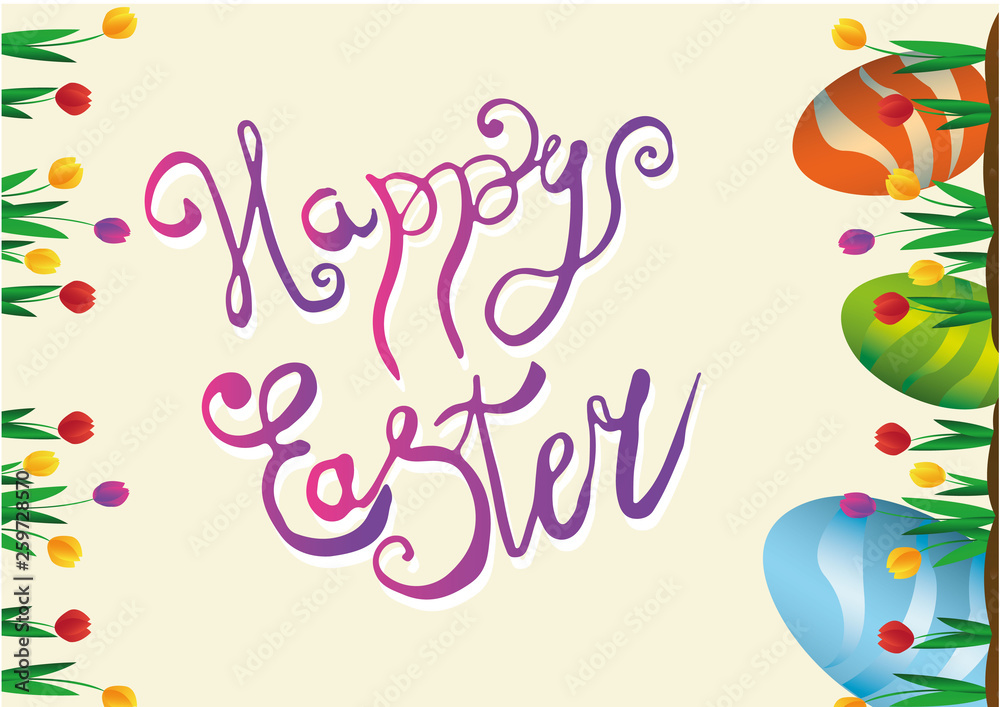 Happy Easter colorful lettering with eggs