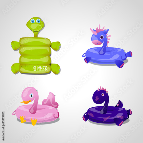 Pool floats. Inflatable Round Tube Icons Set - Isolated On Gray Background - Vector Illustration, Graphic Design Editable For Your Design. Vector illustration of pool floats