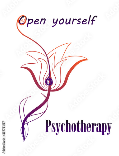 The combination of a psychological symbol of PSI and a flower. Design concept for psychotherapy. The analogy of the bud bloom is the bloom of personality. Open yourself. Vector illustration.