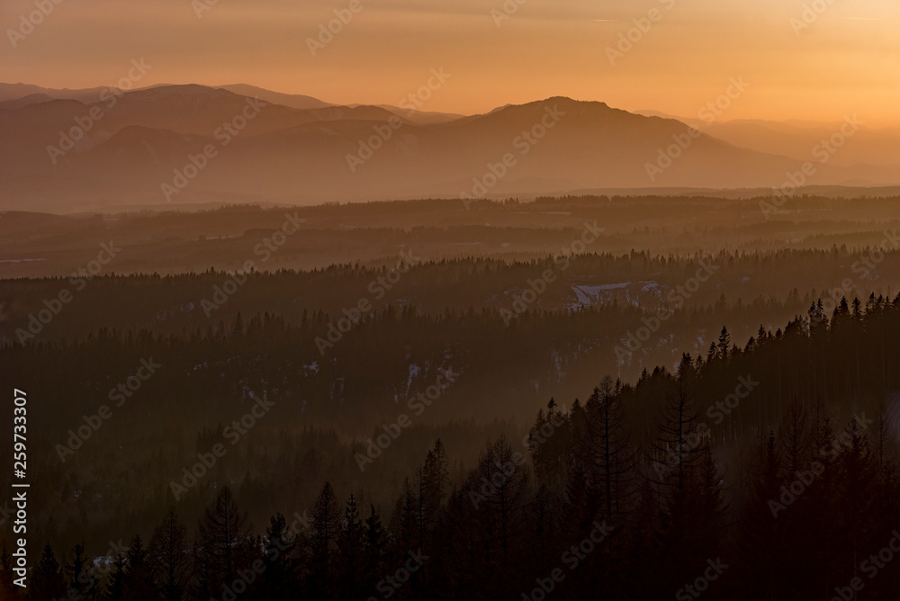 Sunset above Liptov valley with Low Tatras in background, Slovakia Sunset above Liptov valley with Low Tatras in background, Slovakia